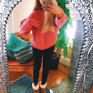 bubblegum pink preppy cable knit chunky sweater